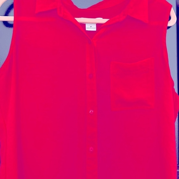 Liz Claiborne PINK Collared Button Sleeveless High/Low Top. Size Medium. - Picture 2 of 8